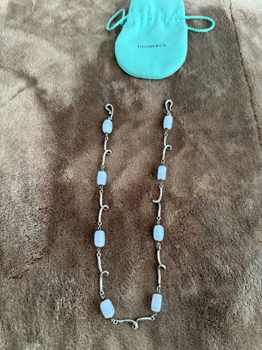 Tiffany blue lace agate chalcedony necklace 16” silver 925 authentic w/bag - Picture 7 of 11